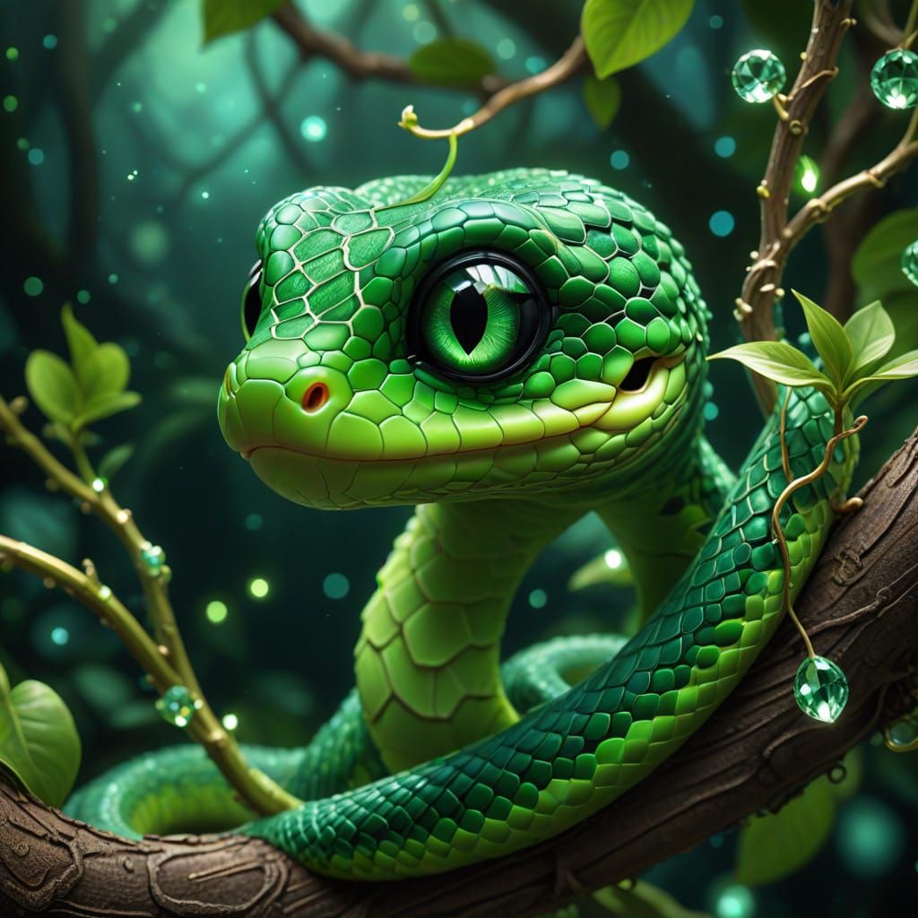Enchanted Green Serpent in Radiant Aura
