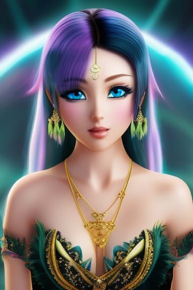 Ethereal Neon-Ink Anime Elf Goddess Portrait