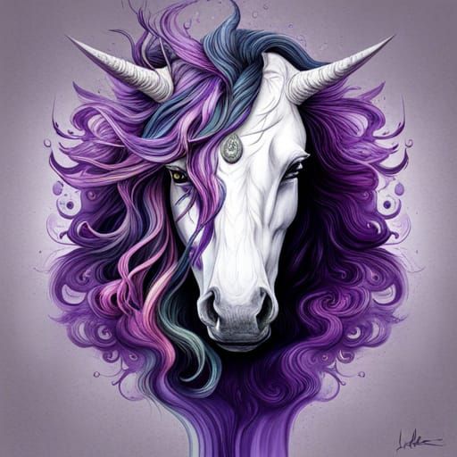 Purple and Black Unicorn Ink Splash Art