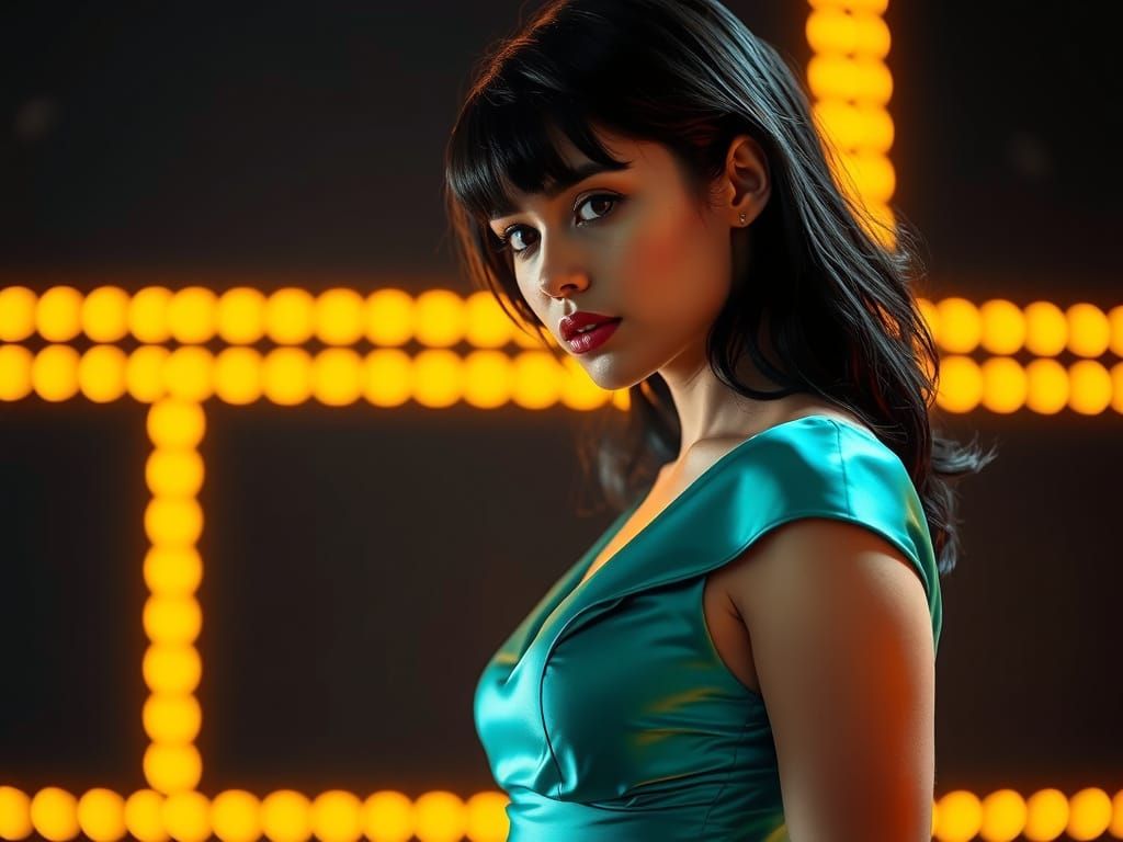 Seductive Woman in Turquoise Dress, Hyperrealistic Style