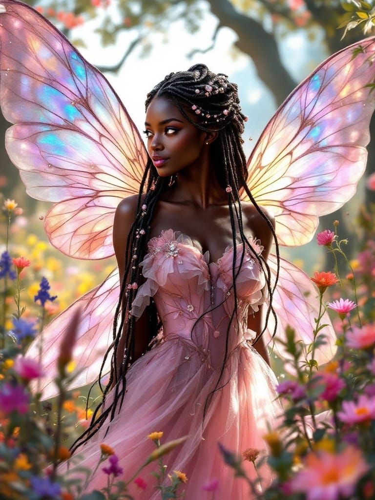Ebony Fairy in Whimsical Garden