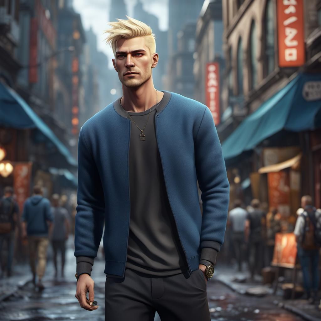 Blonde Man Portrait in Detailed Fantasy Style