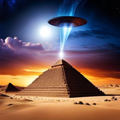 Aliens Building Pyramid with UFOs