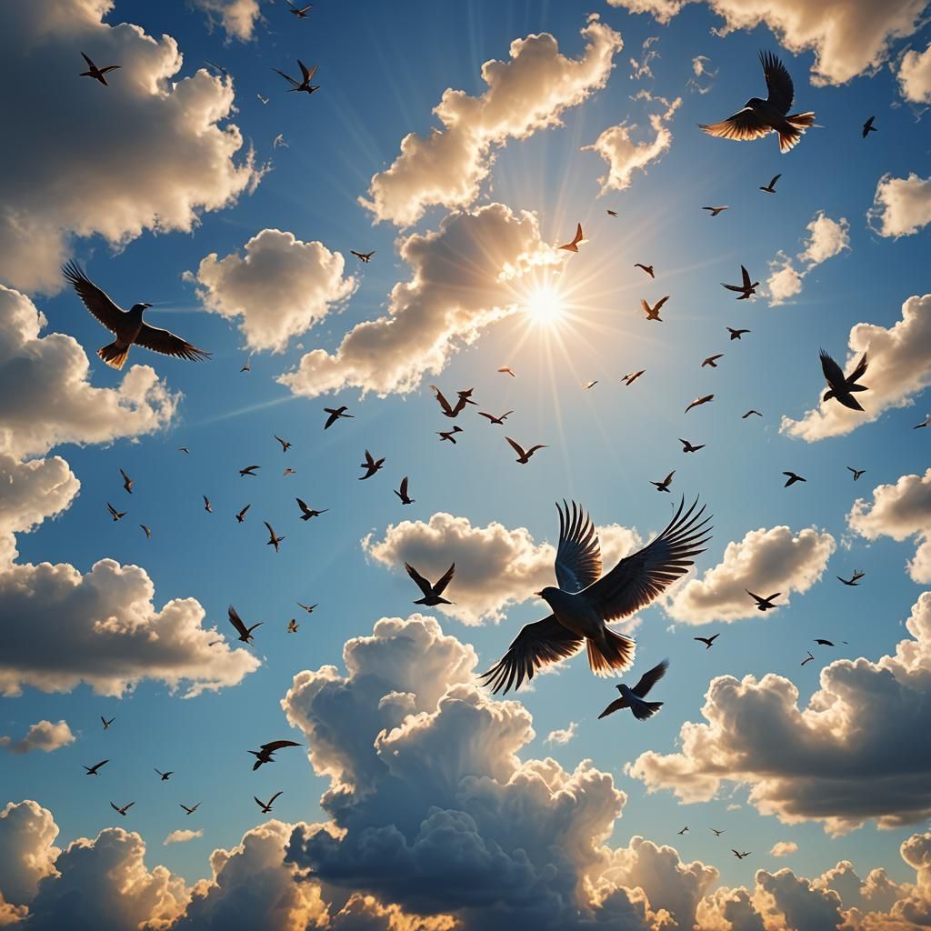 Birds in Flight: Hyper-Realistic Digital Sky Art