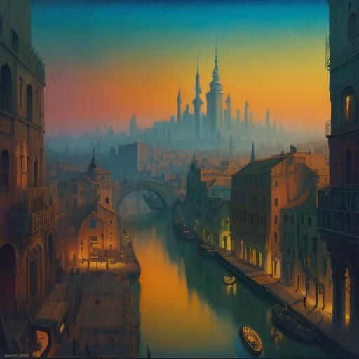 Surreal Ancient City: Expressionist Retro-Futuristic Landsca...
