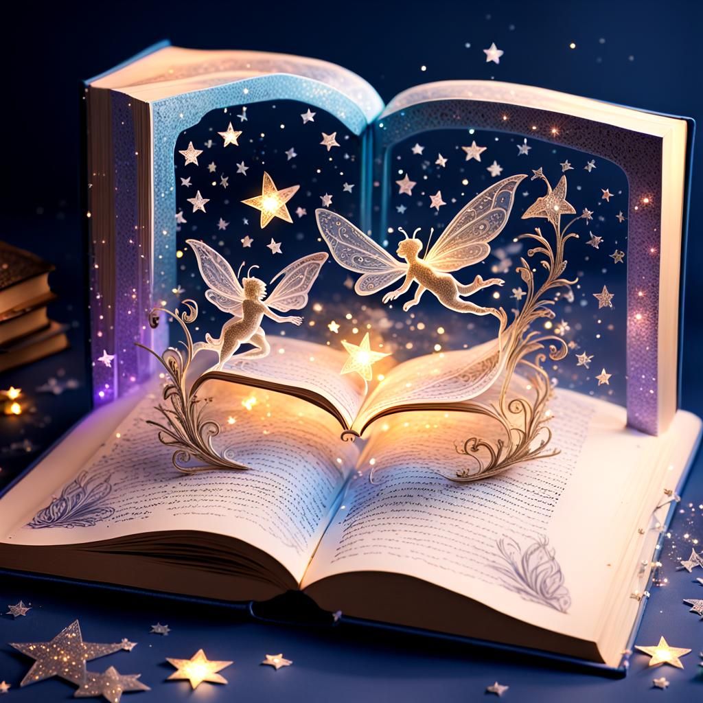 Enchanted Book with Pixies in Opalescent Light