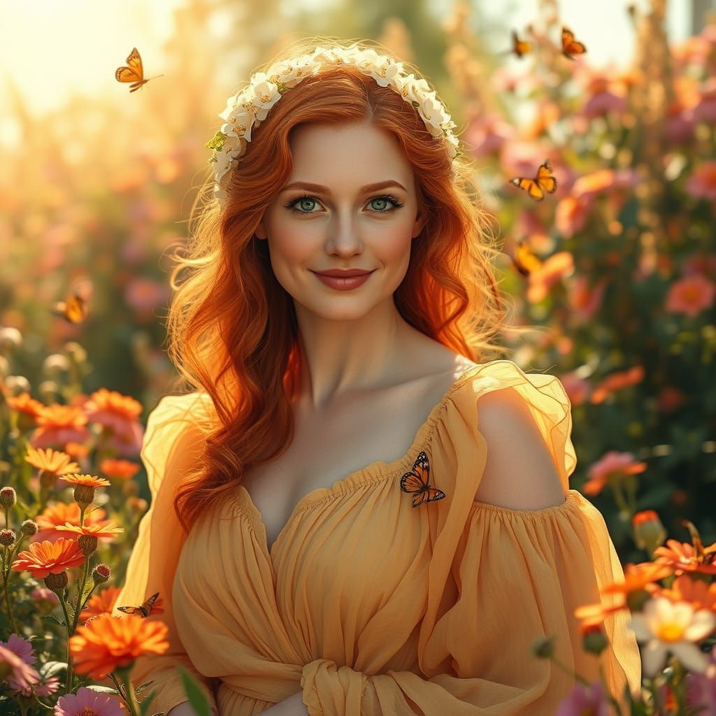 Radiant Redhead Mother in Summer Garden Portrait