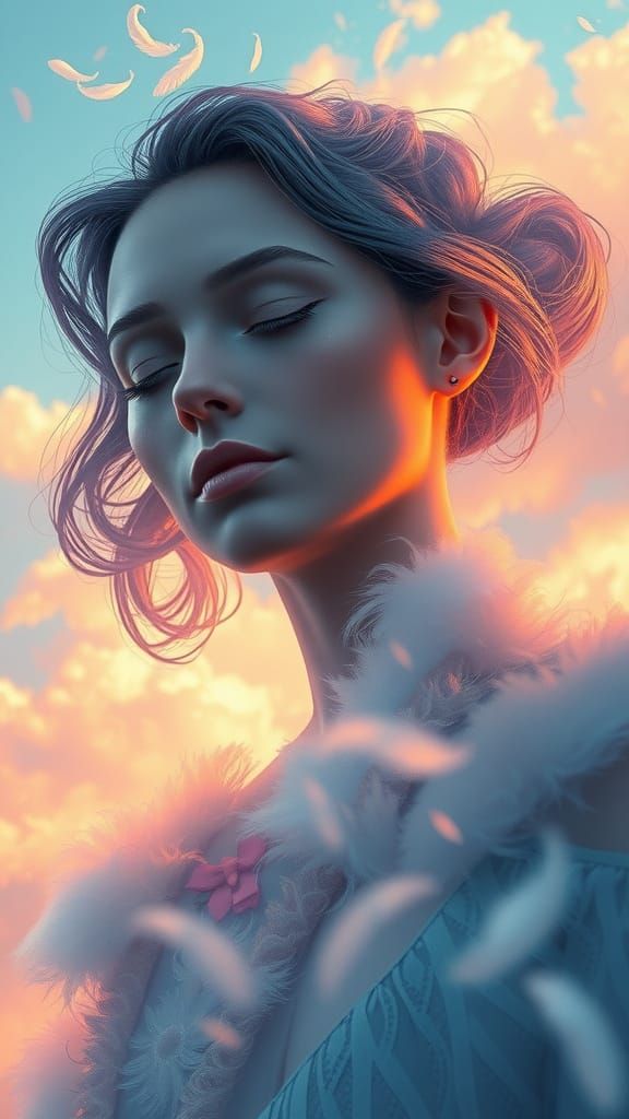 Serene Woman Lost in Thought in Dreamy Landscape