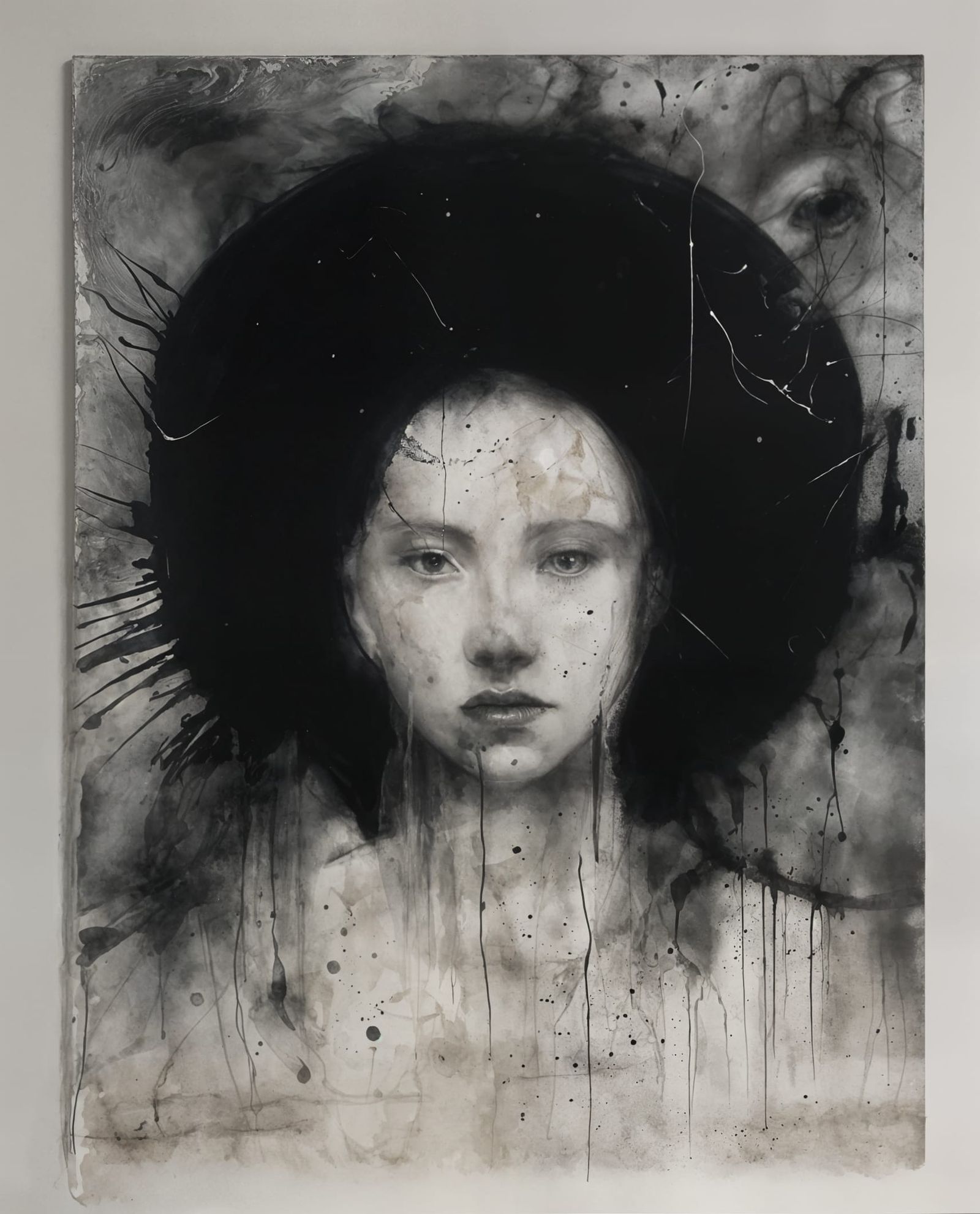 Moon Reflection Art in Ink Wash Style