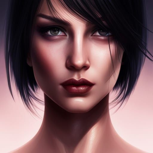 Gothic E-Girl Portrait with Freckles in Digital Painting