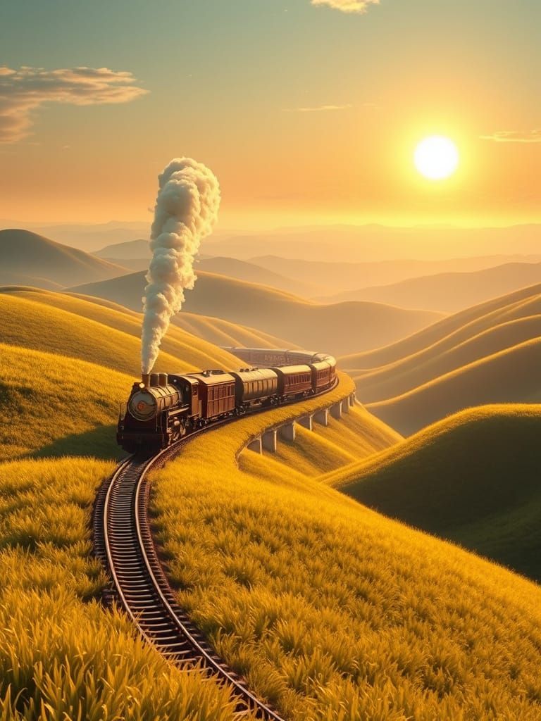 Majestic Brass Steam Train in Beaded 3D Heavenly World