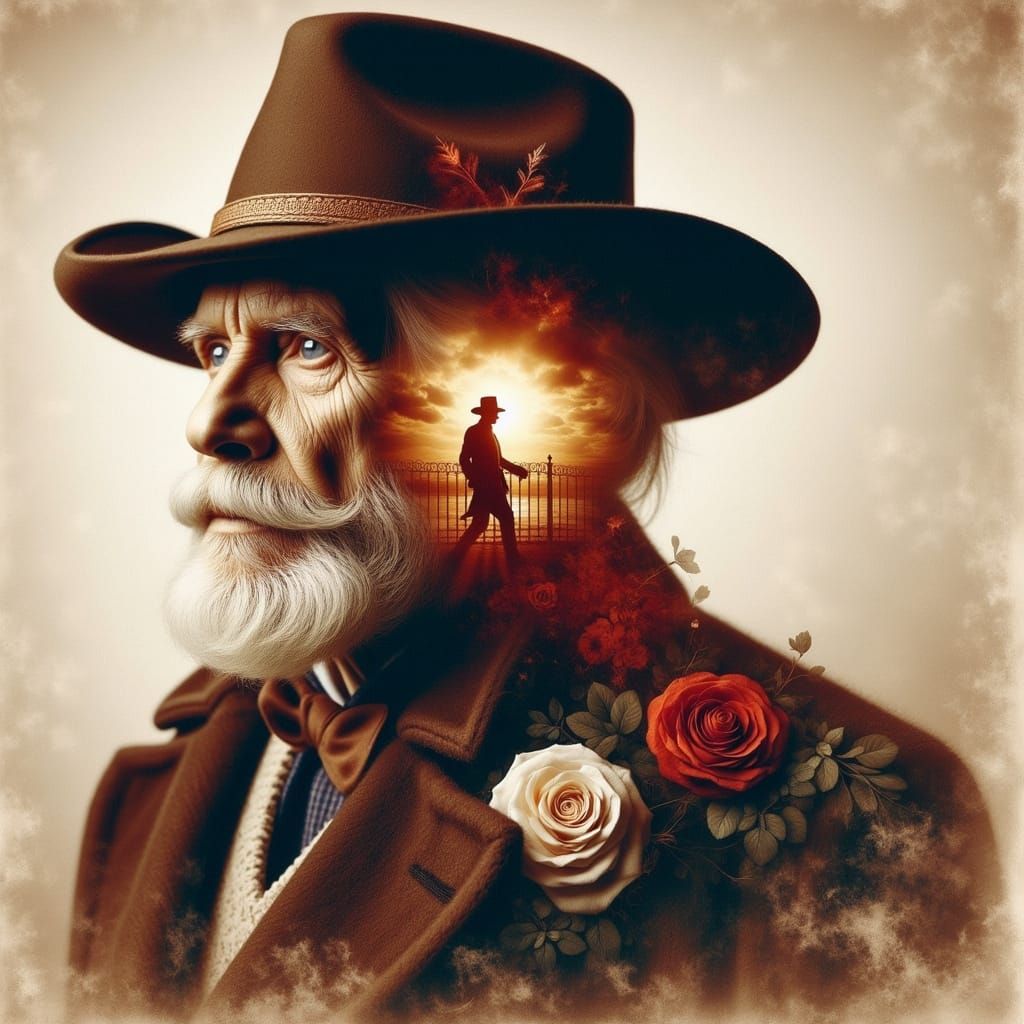 Gunslinger's Nostalgic Double Exposure Photograph