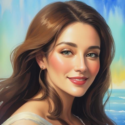 Gouache Masterpiece: Woman with Gorgeous Face and Smile