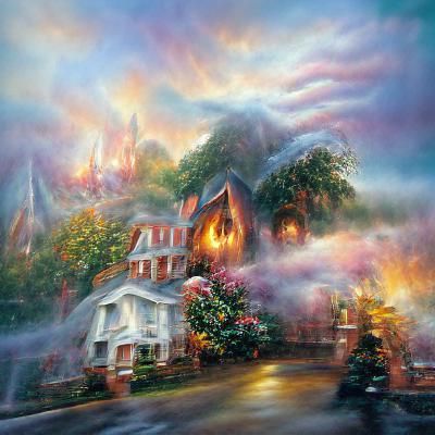 Ethereal House Fire Fantasy in Luminist Style