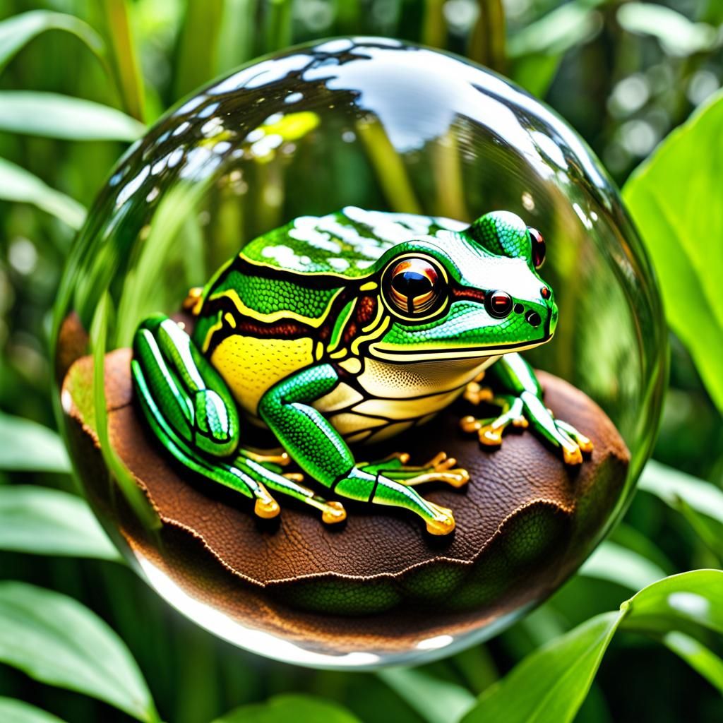 Stained Glass Tree Frog in Jungle Bubble