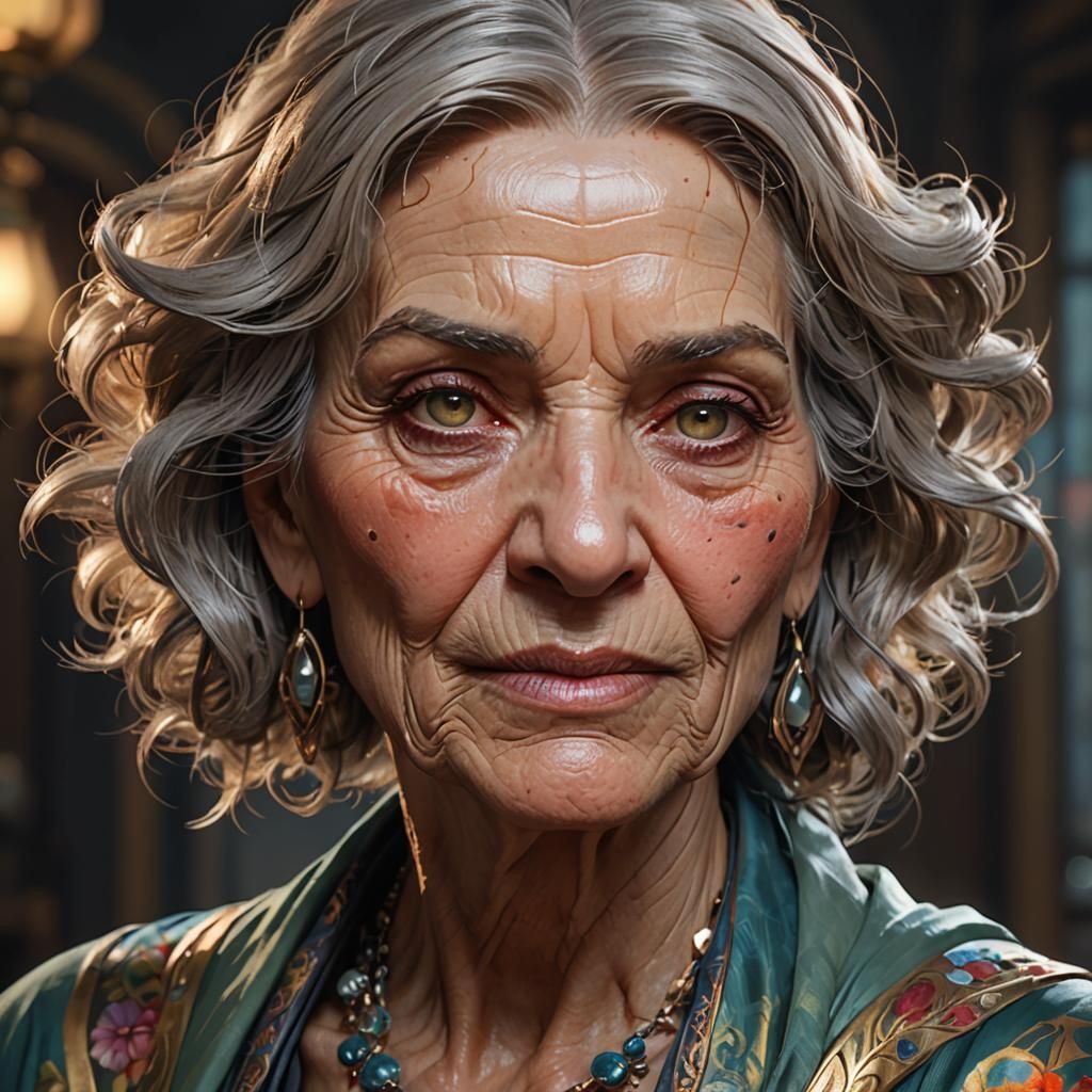 Detailed Portrait of Older Woman with Makeup
