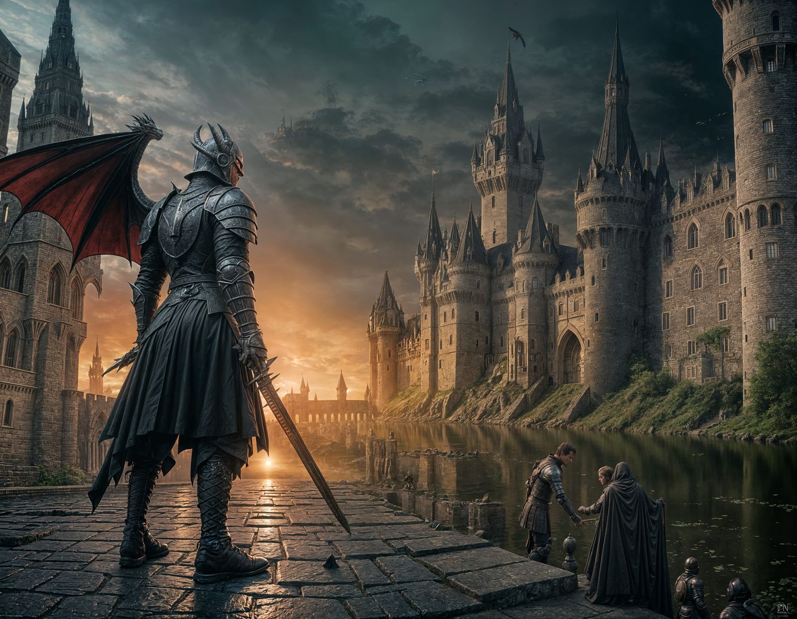 Epic Dragon Knight Battle Before Castle