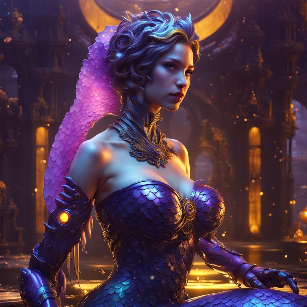 Attractive Robotic Mermaid in Dark Fantasy Style