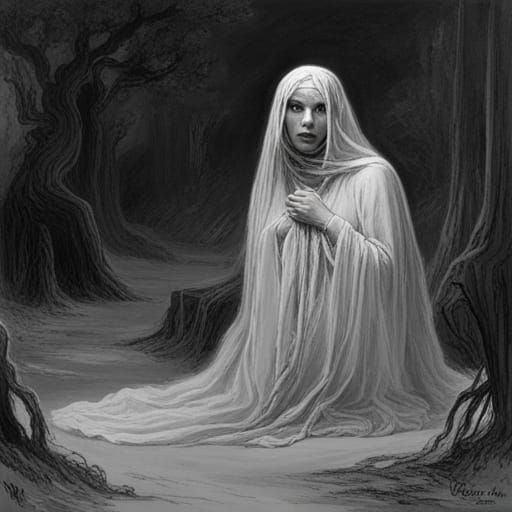 Ethereal Ghost Woman in Gothic Horror Style