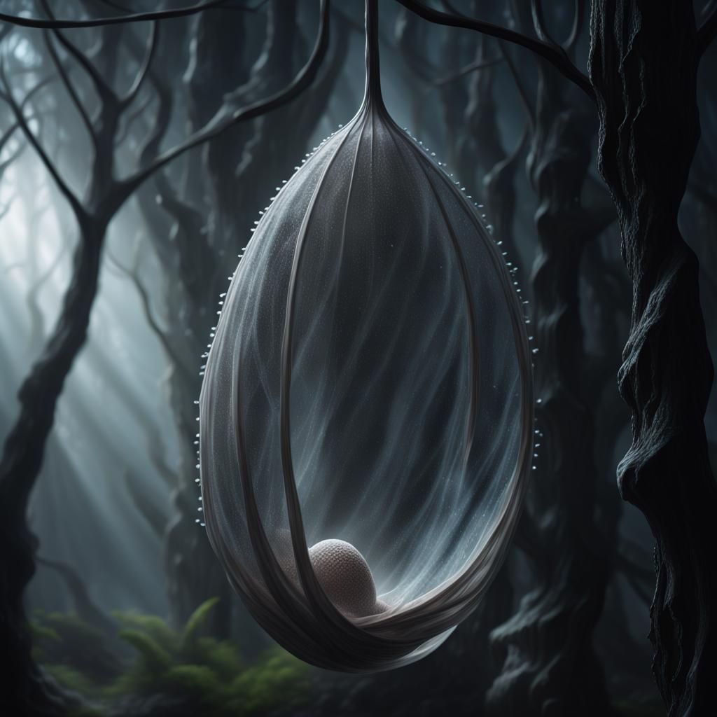 Glowing Sporocyst Cocoon in Misty Atmosphere