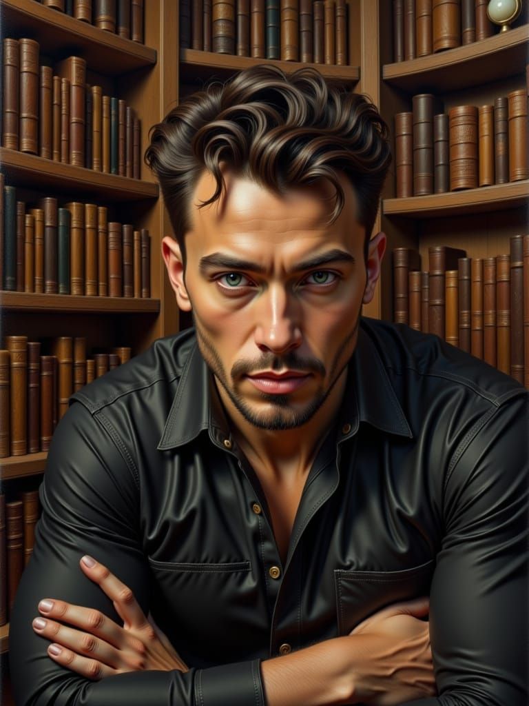 Serene Gentleman in Warm, Inviting Study