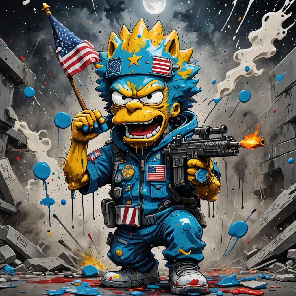 Angry Wolf Soldier in Graffiti Street Art