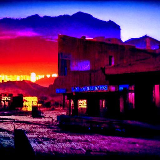 Cyberpunk Sunset Over Abandoned Desert Town