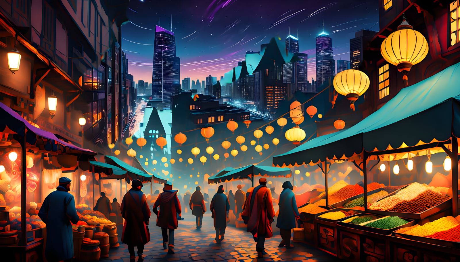 City Skyline at Night, Captured in Cinematic Film Still