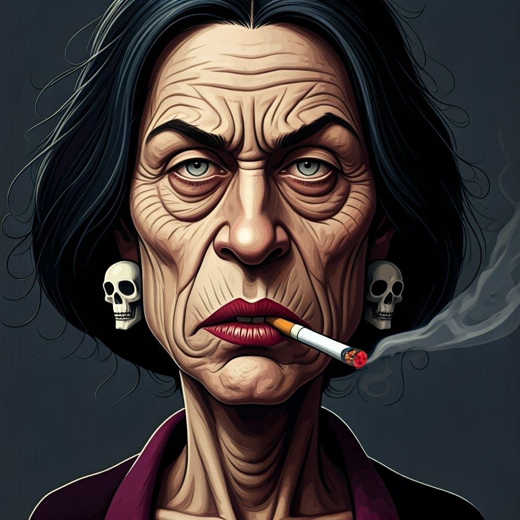 Grotesque Woman Smoking: R. Crumb Cartoon Style