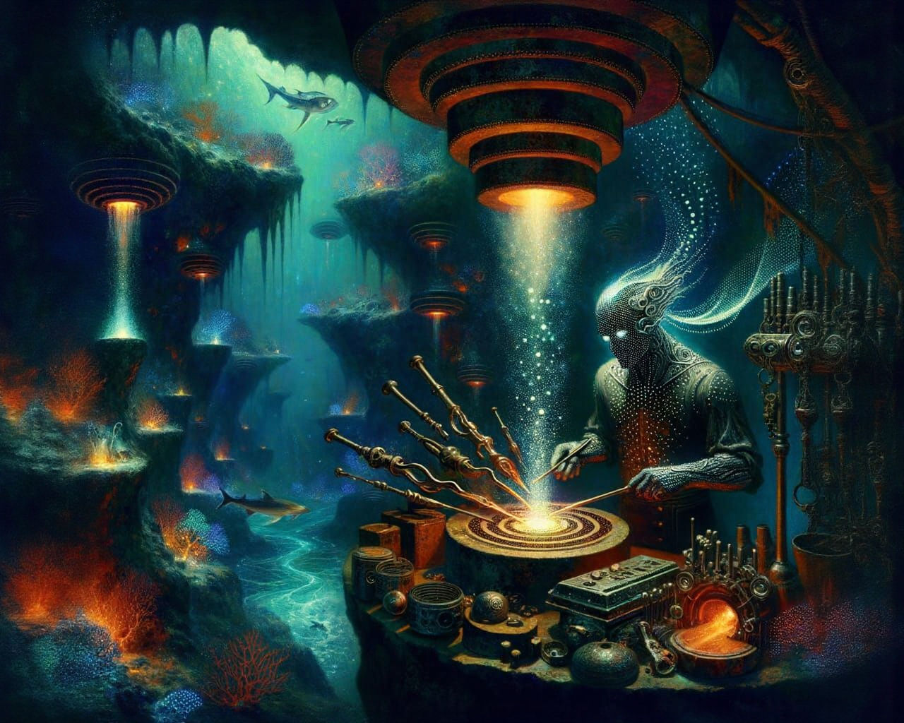 Ethereal Craftsman in Underwater Geothermal Forge
