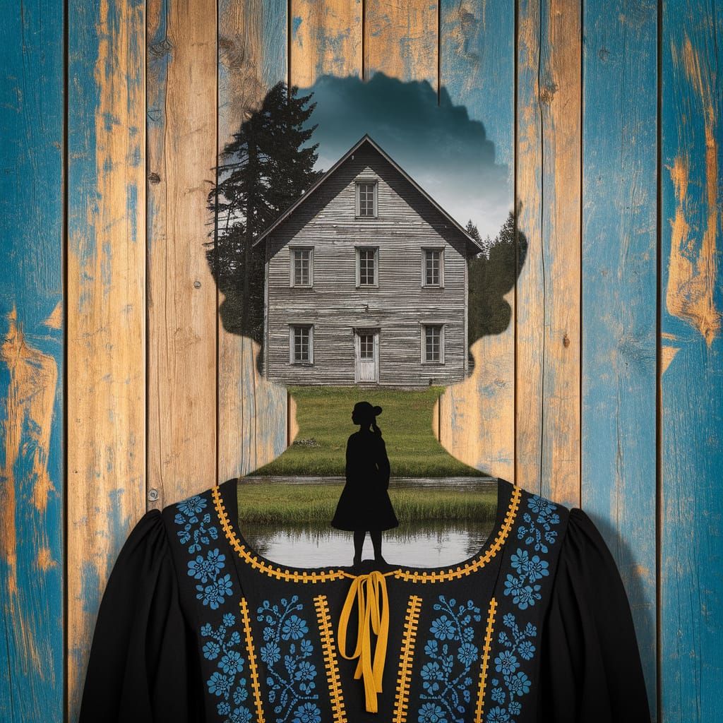 Ukrainian House with Silhouette in Double Exposure Style