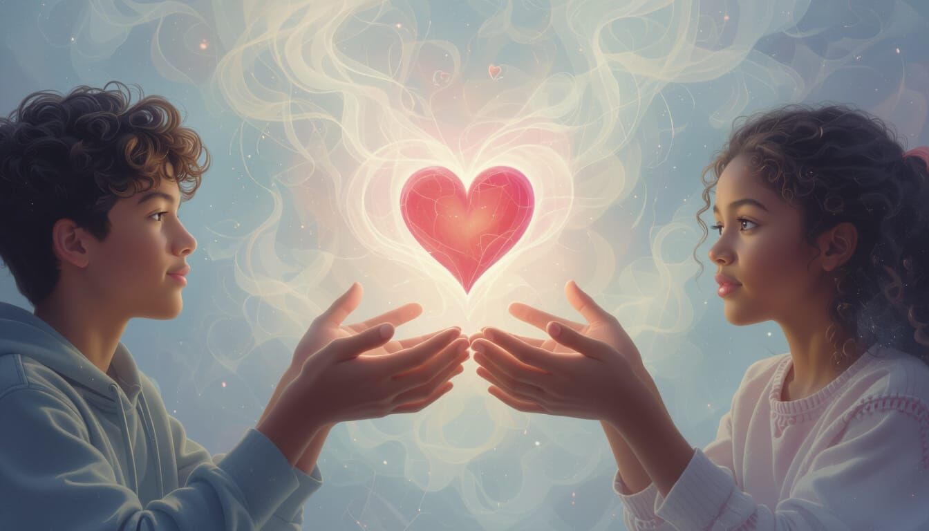 Multicultural Teens Share Emotions Around Open Hand With Hea...