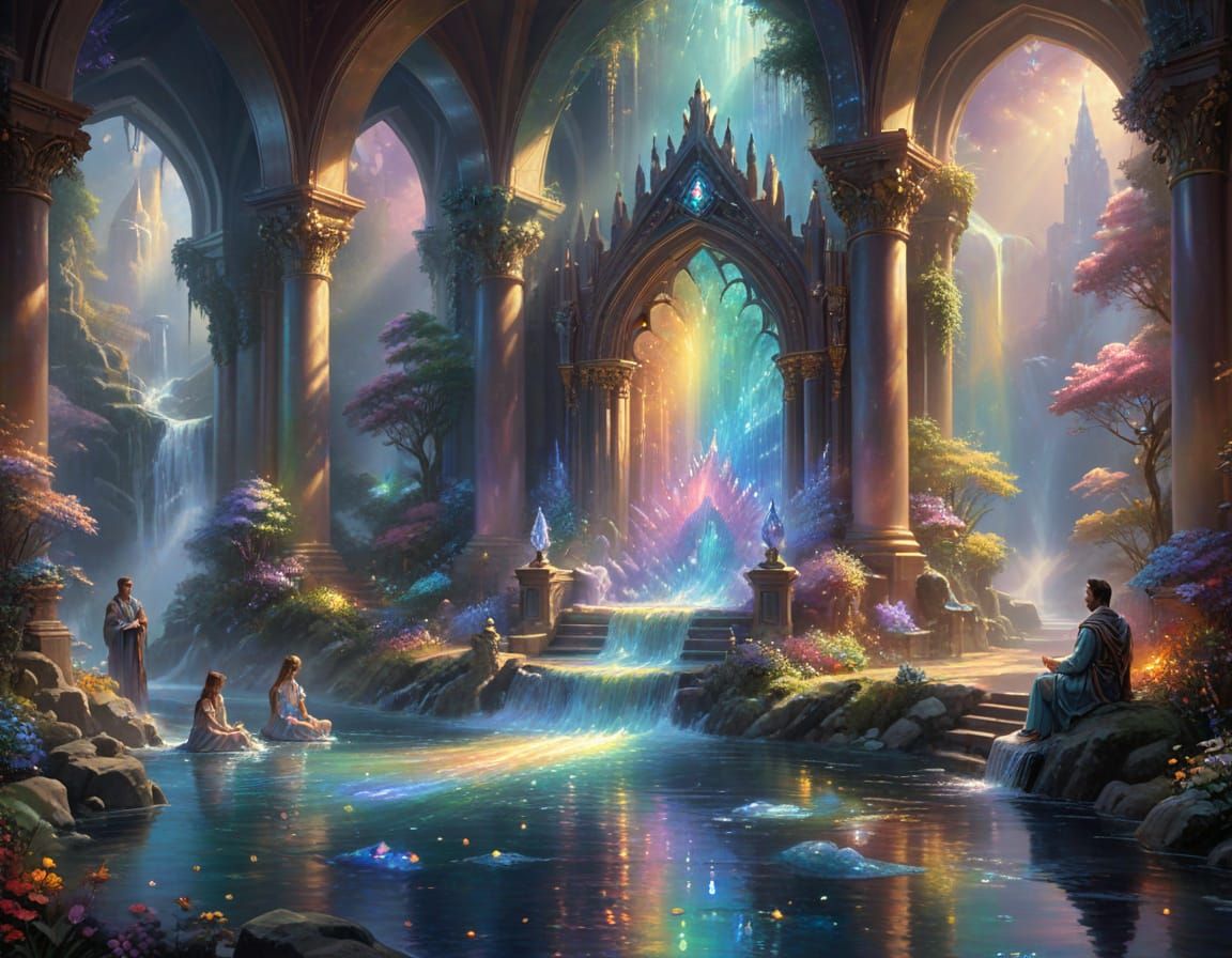 Ethereal Crystalline Throne Room with Liquid Light River