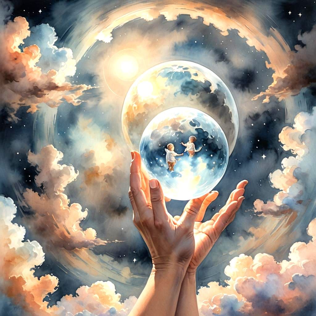 Radiant Orb Lights Up Ocean With Mother and Child