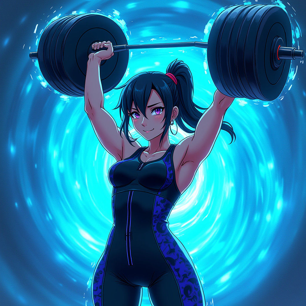 Anime Girl Lifts Weights in Dynamic Neon Illustration