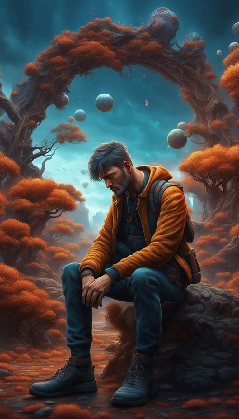 Man Leaning Over: Detailed Matte Painting