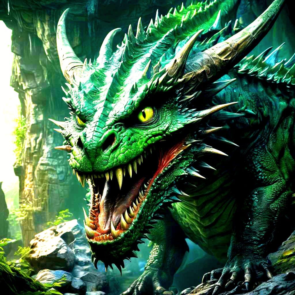 Green Dragon of Venom and Power in Detailed Matte Painting