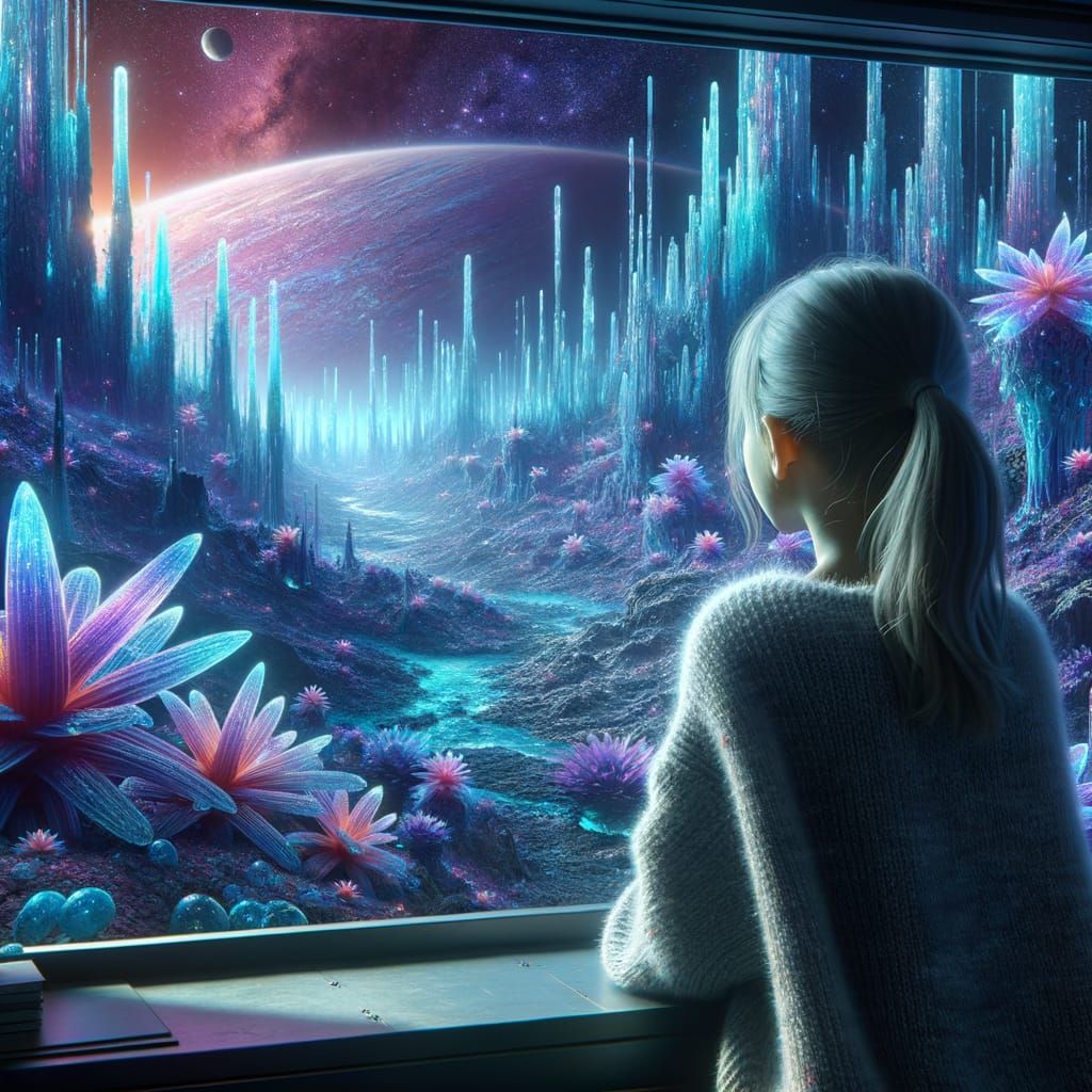 Girl Contemplates Alien World in 8K 3D