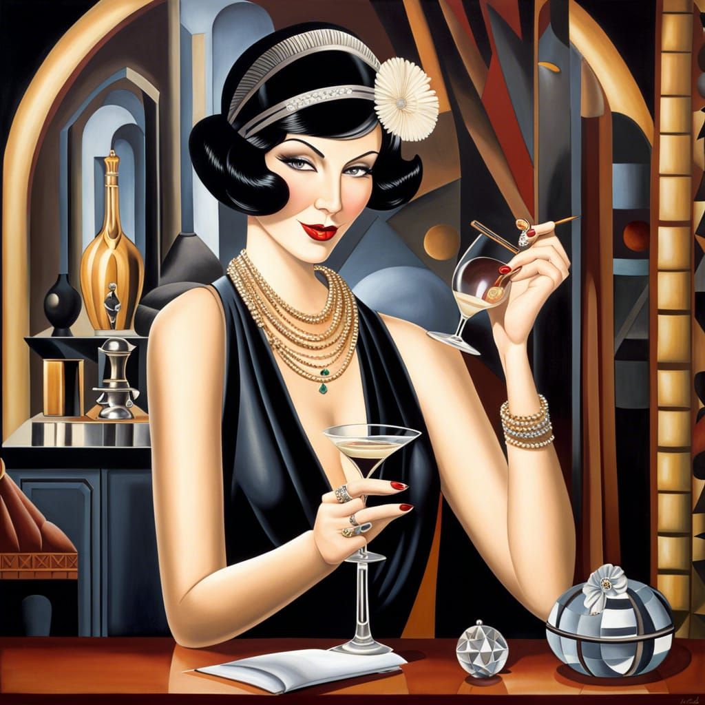 Flapper Laughing in Speakeasy: Catherine Abel Art Style