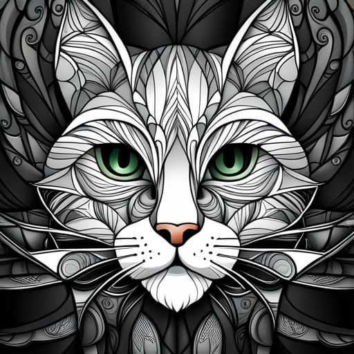 Cute Cat Stained Glass Coloring Page