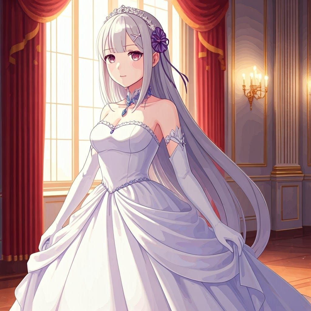 Regal Princess in a Soft-Lit Manga Ballroom