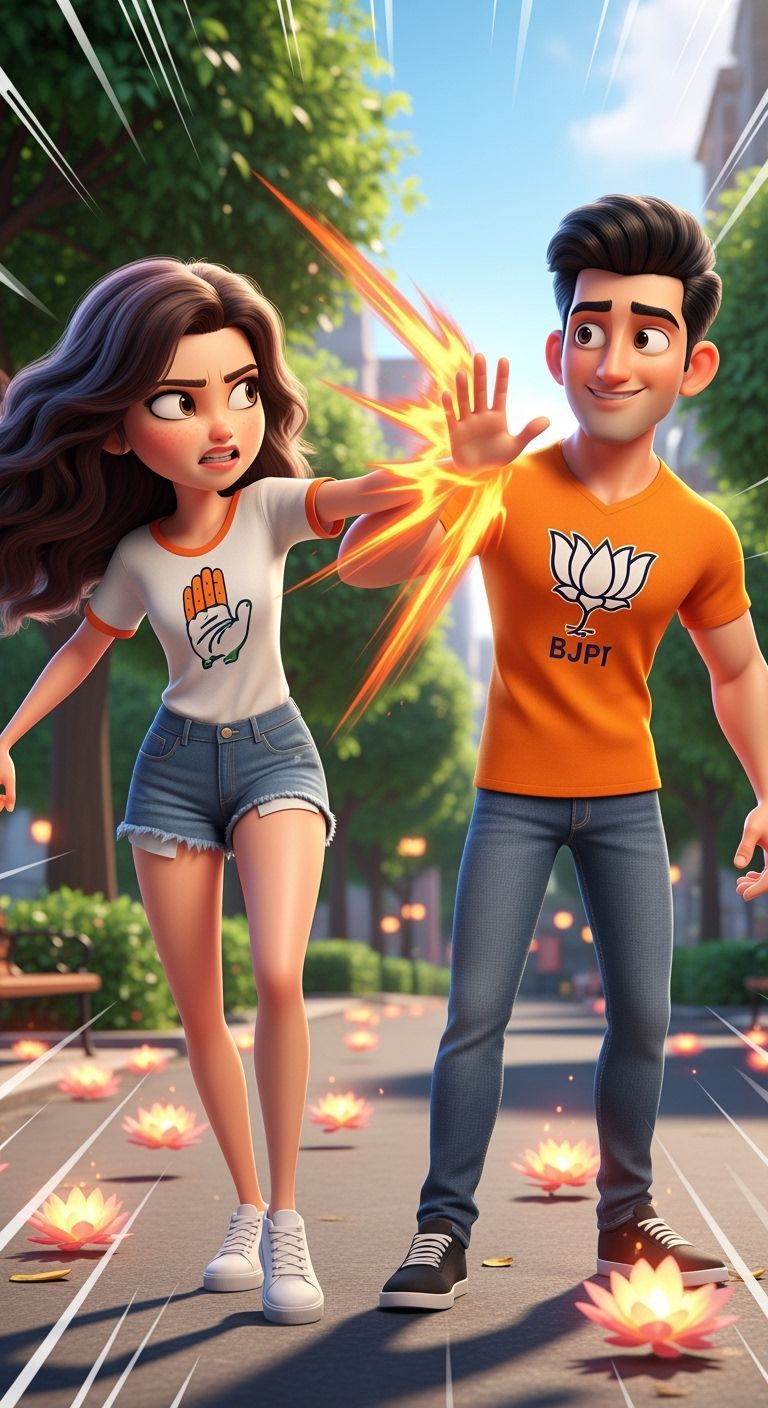 Pixar Style Animated Woman Confronts Man in Park