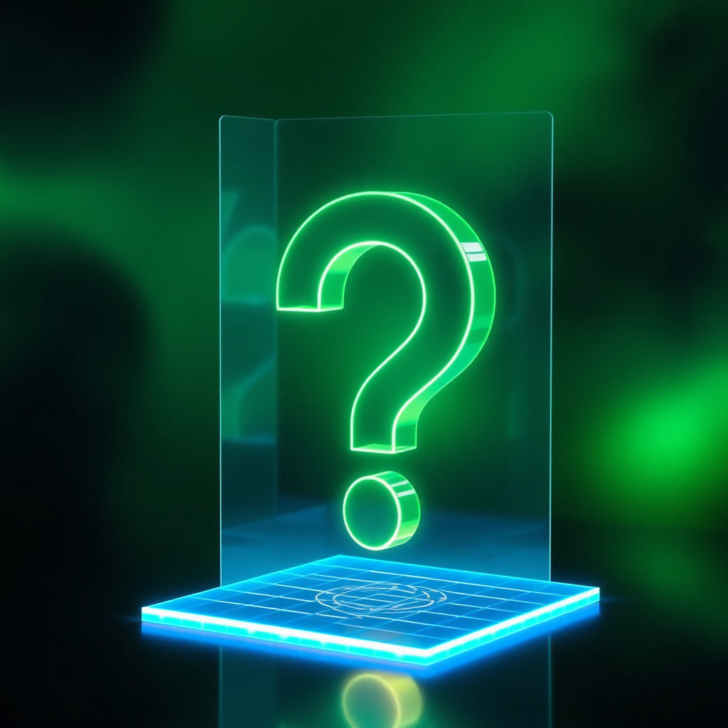 Futuristic Holographic Question Mark in Neon Sci-Fi Style