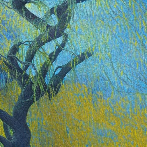 Blue-Leaf Willow Tree: Fantastical Matte Painting
