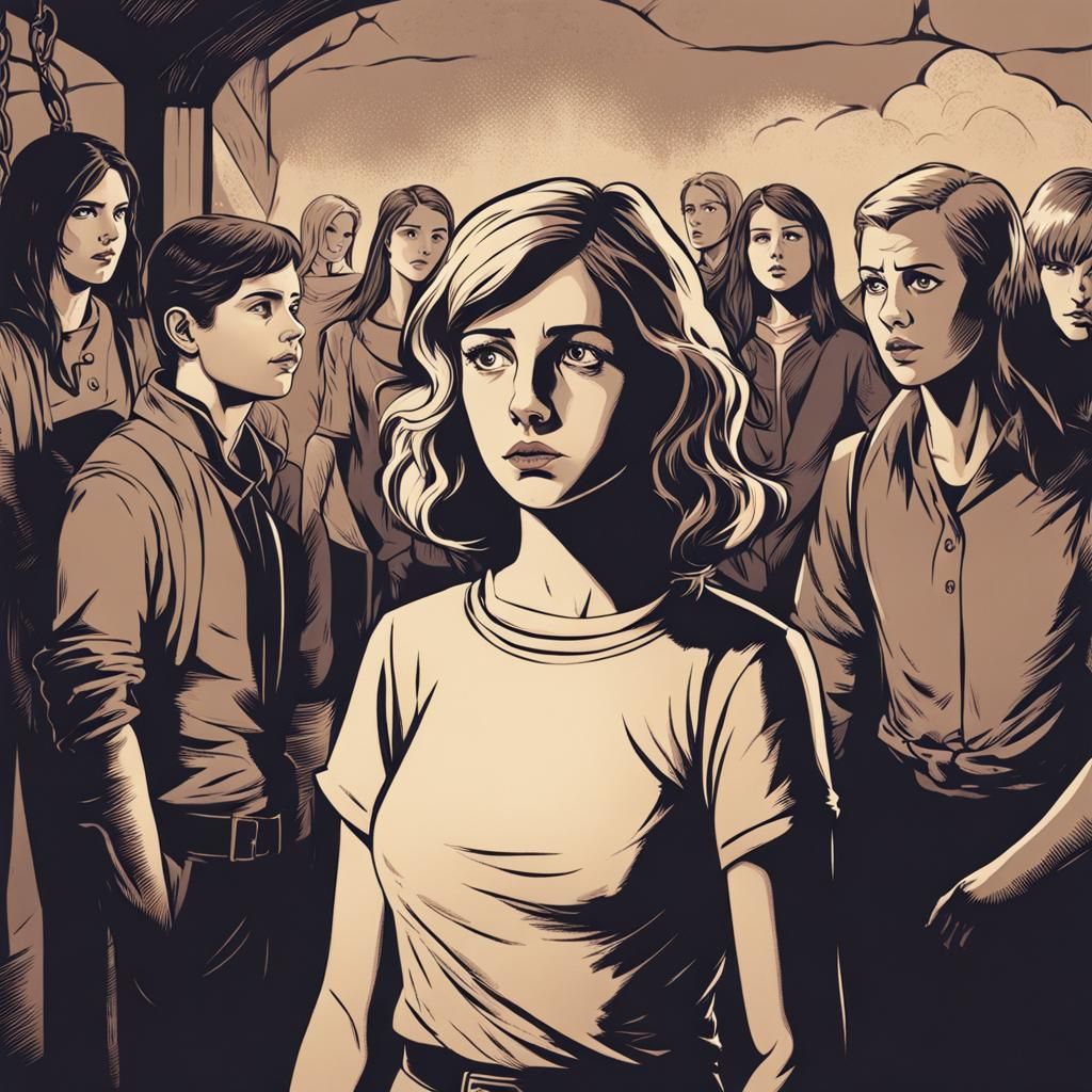 Distressed Woman Gazing in Retro D&D Style