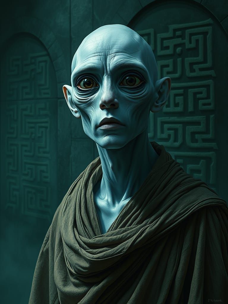 Eerie Post-Human Figure in Impasto Oil Painting