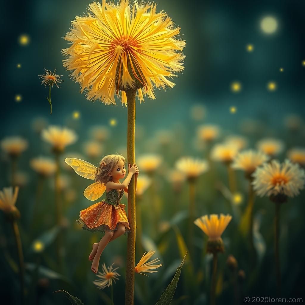 Fairy and Dandelion: A Magical Moonlit Scene