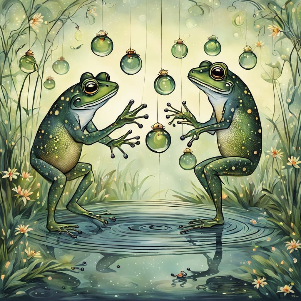 Frogs Dancing Under Enchanted Strained Glass Skies