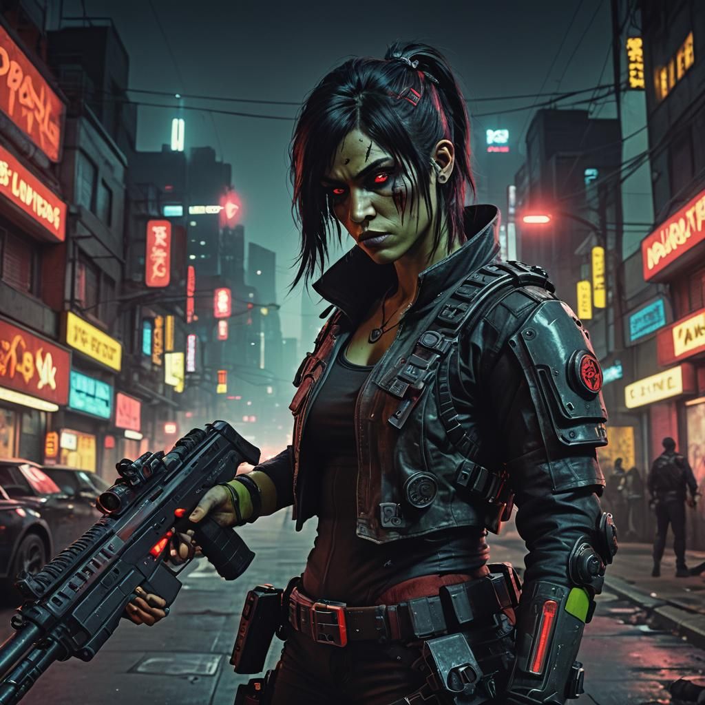 Cyberpunk Orc Warrior with Light Machine Gun