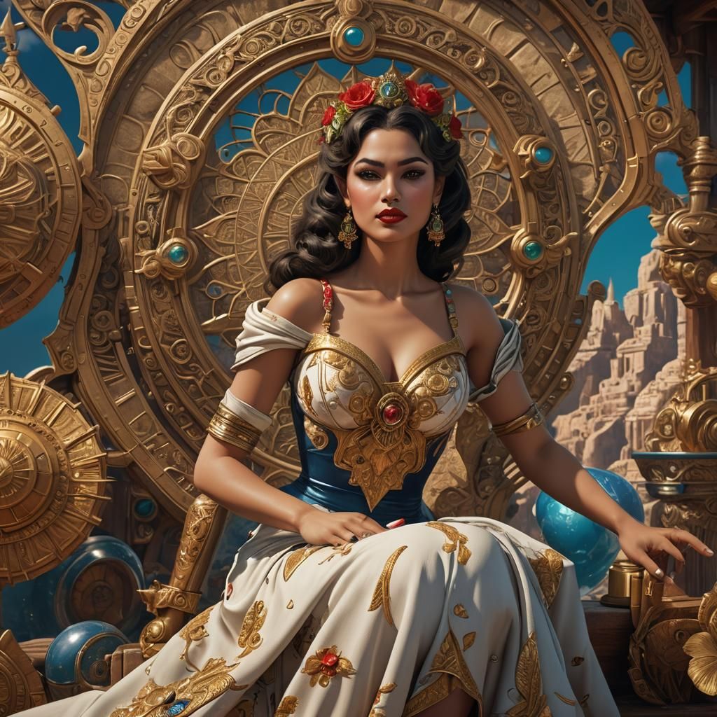 Exotic Persian Pin-Up in Hyperrealistic Style